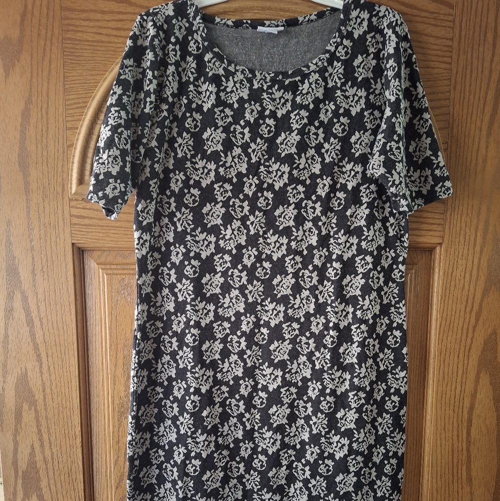 LuLaRoe Black and Cream Floral Midi Dress